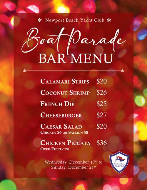 NBYC Boat Parade Bar Menu