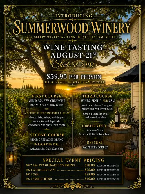 Intimate Wine Tasting with Summerwood Winery
